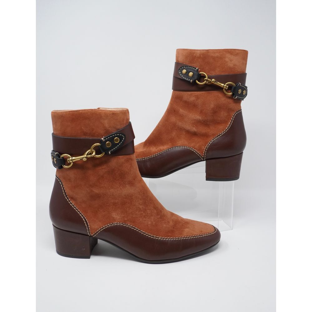 Coach Corrine Bootie Suede and Leather Upper Dogleash Hardware White Stitching